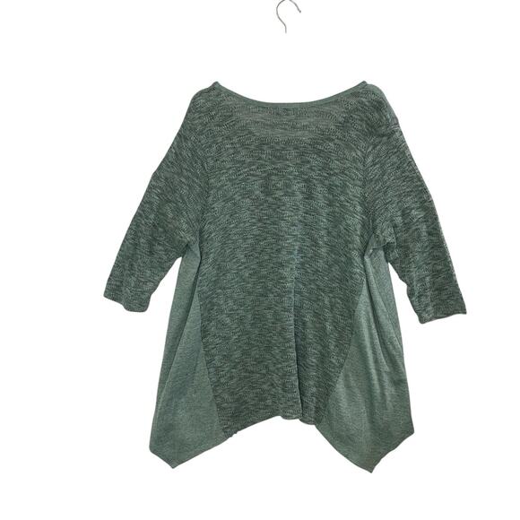 One World Womens Top 2X Green Shark Bite Tunic 3/4 Sleeve Round Neck Rhinestone - Picture 2 of 9